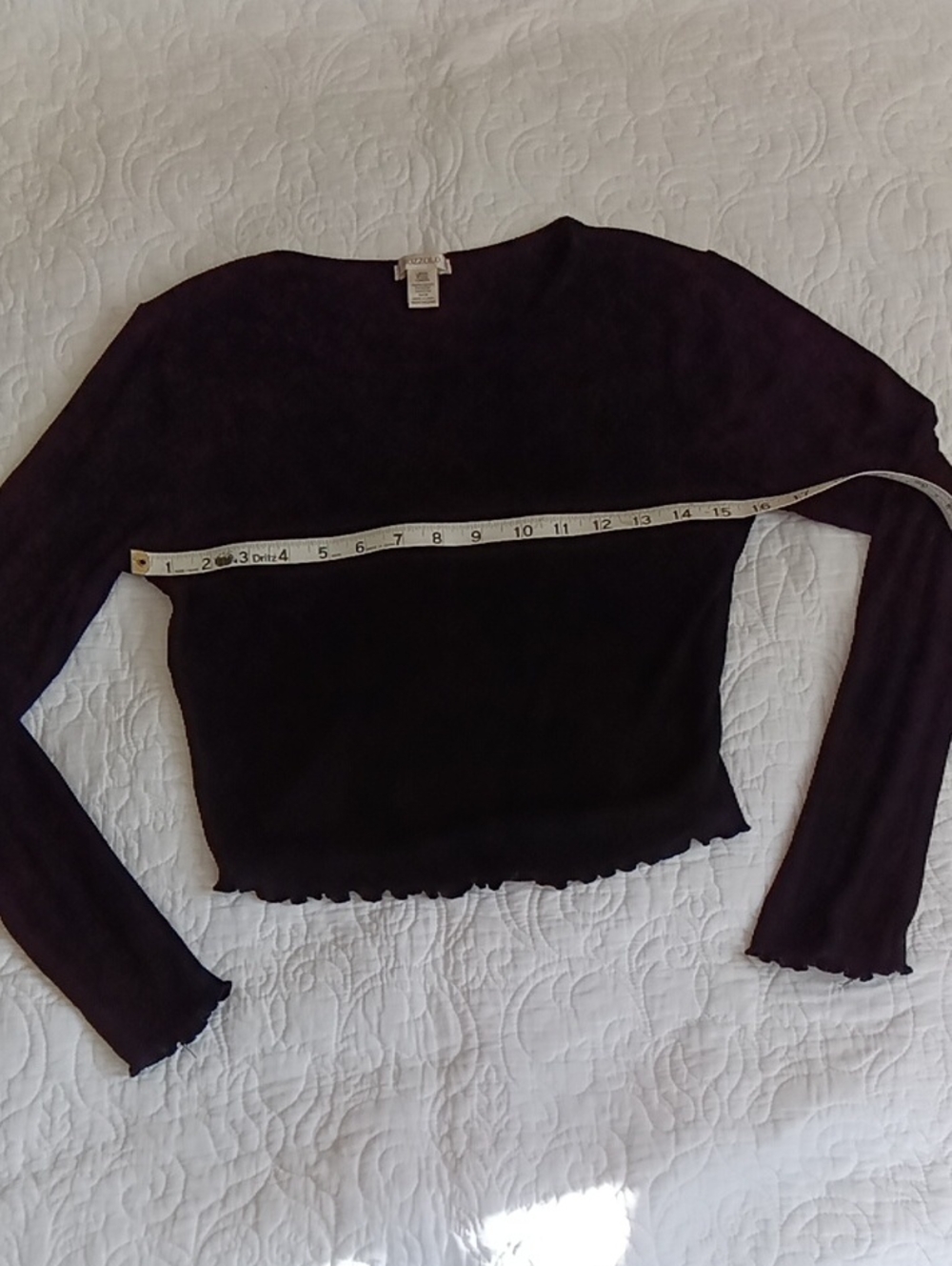 Bozzolo Black Long Sleeve Lettuce-Edge Cropped Top